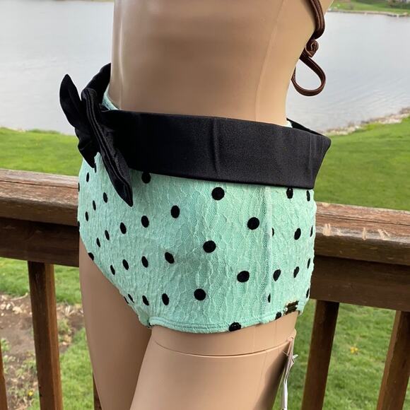 New Nicolita Women's Green Black Vavoom Waist Polka Dot Ruched Swim Bottom S - Picture 3 of 4